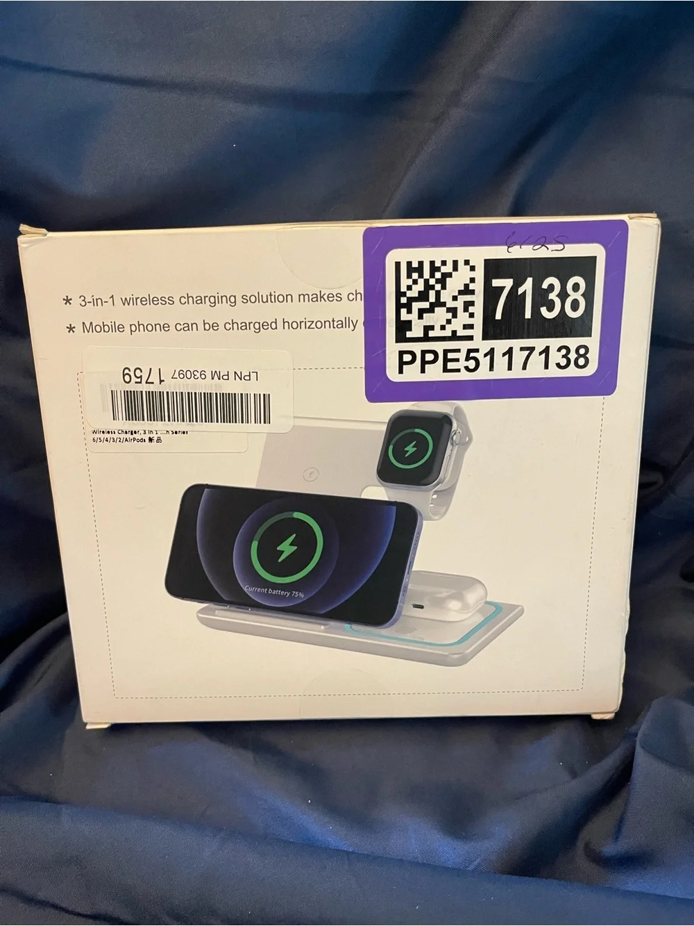 3-in-1 Wireless Charger Station for Phone, Watch & Earbuds - Black/Blue